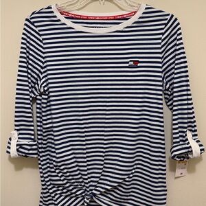 NWT Women's Tommy Hilfiger Blue and White Striped 3/4 Sleeve Top